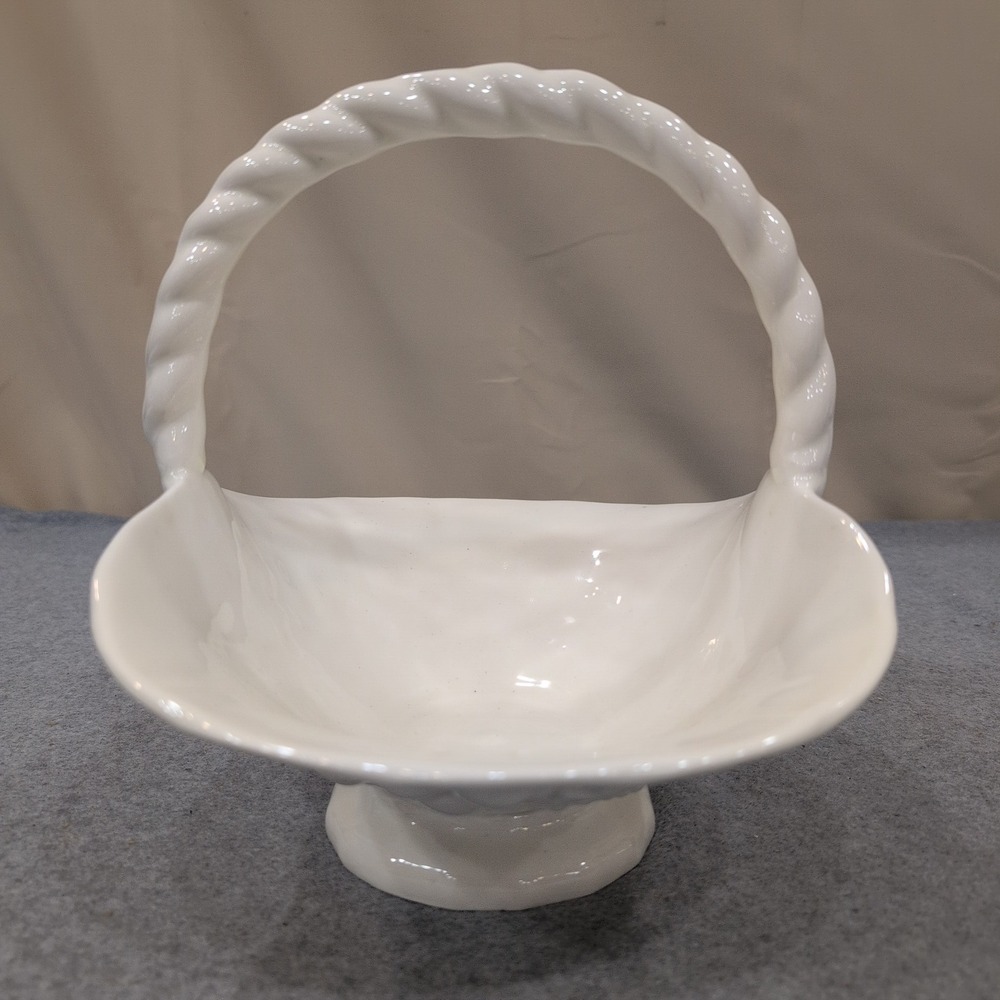Indiana Glass White Milk Glass Fruit Basket Twisted Handle Harvest Grapes Bowl - Picture 3 of 8